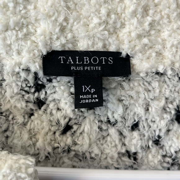 Talbots Half-Zip Argylle Snowflakes Off White Black Cozy Sweater Size 1X Petite - Picture 9 of 14